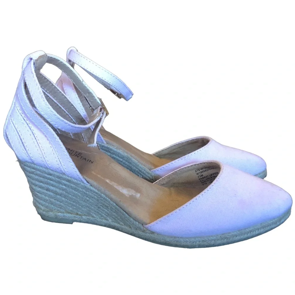 White Mountain Soft Pink Ankle Strap Wedges size 7 1/2 - Picture 1 of 10